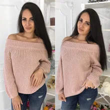 new Europe style off shoulder neckline woman sweater cute pullover long sleeve solid female knit sweater beige cable pattern off shoulder pullover sweater