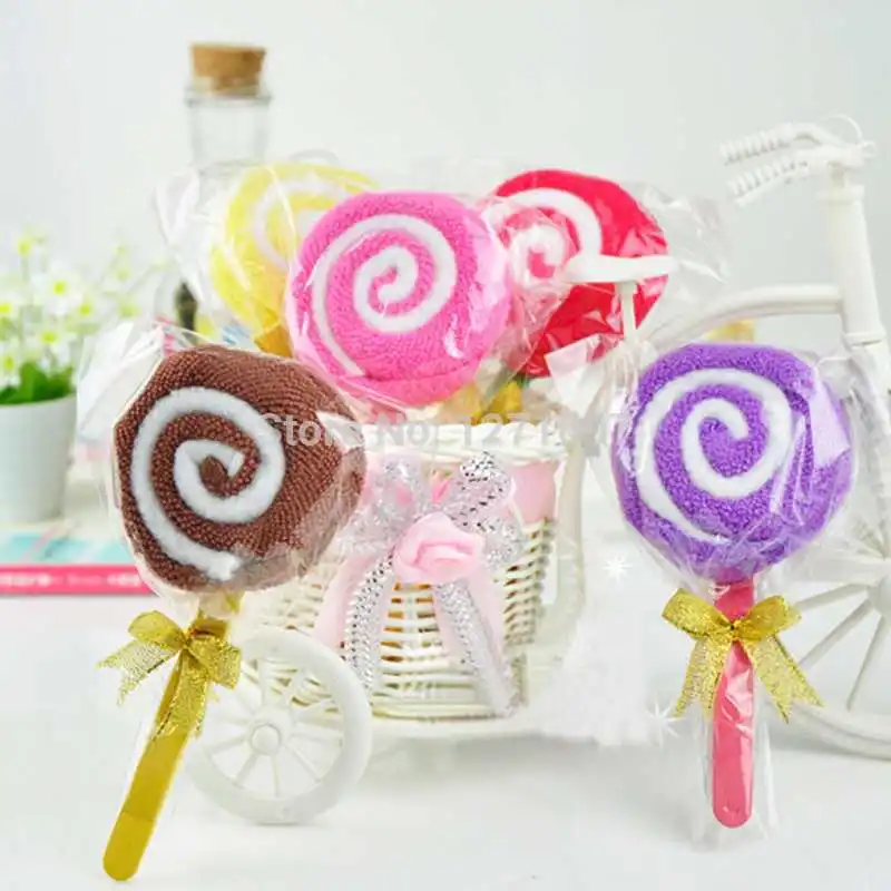 

New Fashion 2 pcs Lollipop Design Baby Bridal Shower Towel Washcloth Wedding Party Decor Favor High Quality Color Random