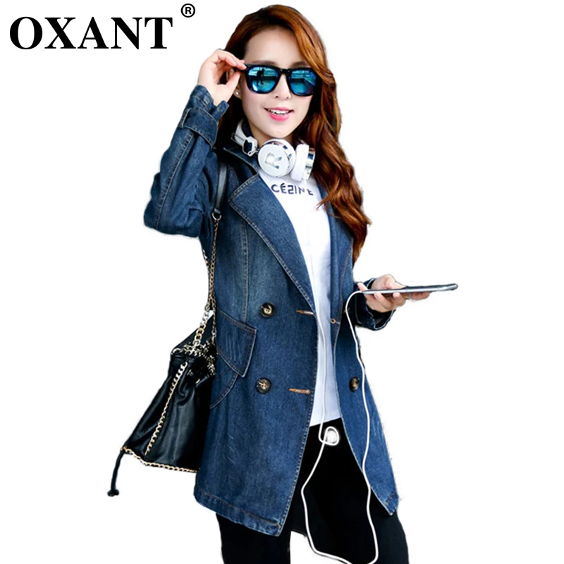 OXANT 2019 Осенняя мода Женская короткая джинсовая куртка повседневная винтажная