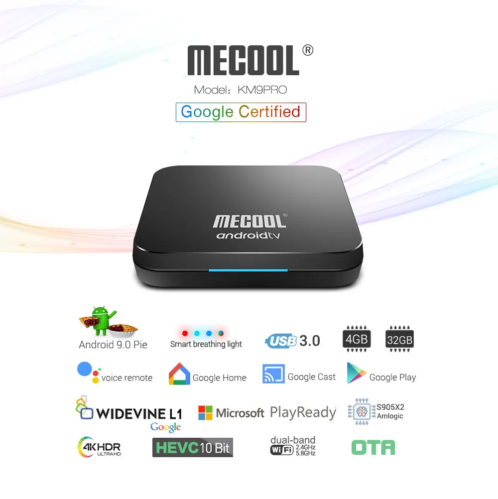 KM9 Google Certified Amlogic S905X2 Android TV Box 4G DDR4 32G ROM 4K Android 9.0 Smart TV Box USB3
