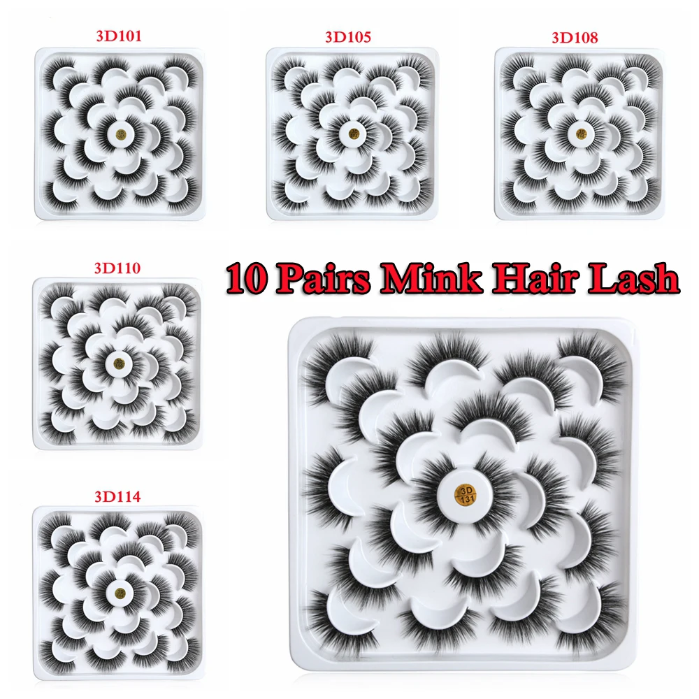 

10 Pairs Natural False Eyelashes Fake Lashes Long Extension 3D Mink Lashes Handmade Eyelash Mink Eyelashes Beauty Makeup Tool