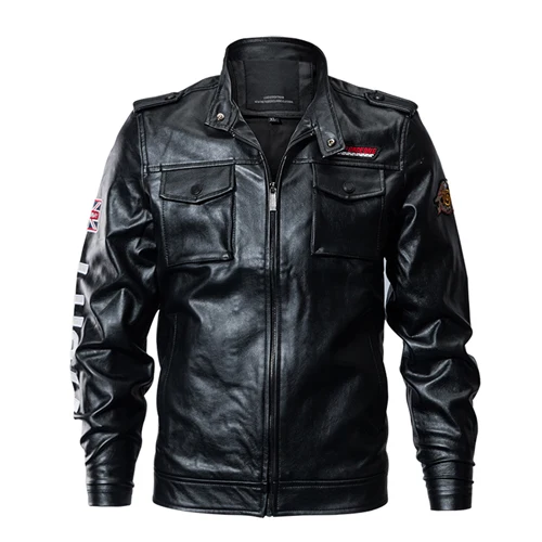Брендовые новые военные куртки, Мужская тонкая верхняя одежда, тактическая 3D куртка-бомбер, армейский пилот, искусственная кожа, мотоциклетная кожаная куртка, пальто - Цвет: Черный