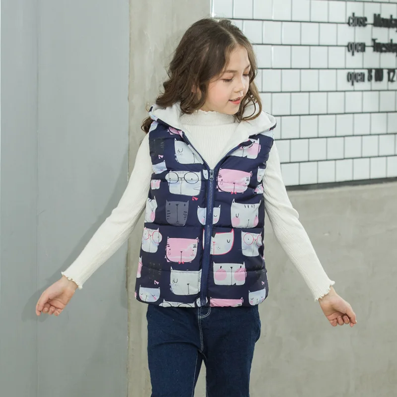 2022 Autumn Winter New Boys Girls Sleeveless Hooded Wool Vest Jacket Cartoon Print Coat Kids Warm Cashmere Vest Outwear Clothes leather jacket with hood