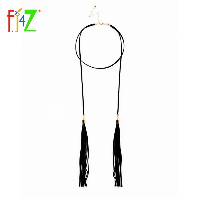 

Clearance sale Hot Collars Choker Fashion Designer Double Layers Black Leather Long Tassel Pendants Necklaces For Women Bijouxs