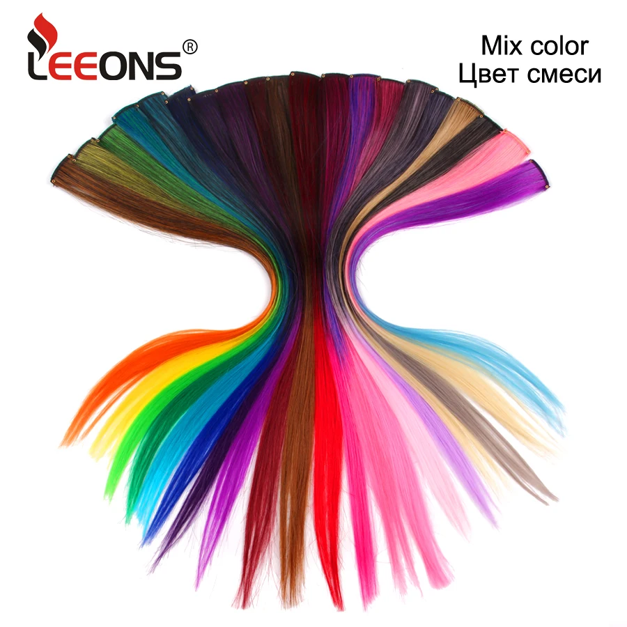 Leeons Clip In One Pieces Hair Extensions Straight Ombre Purple Blue Pink Extension Hair Women Synthetic False Fake Hair Leeons Clip In One Pieces Hair Extensions Straight Ombre Purple Blue Pink Extension Hair Women Synthetic False Fake Hair