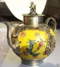  Tibetan Mouse Porcelain Flower Flagon Teapot Garden Decoration 100% real Tibetan Silver Brass 