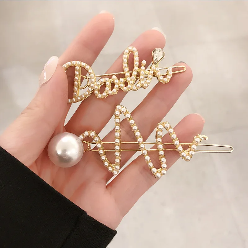 

1Pc New Arrival Korean Fashion Design Pearl Hairpin Letter Shape Hair Clip For Women Girls Hair Accessories Barrettes Gifts