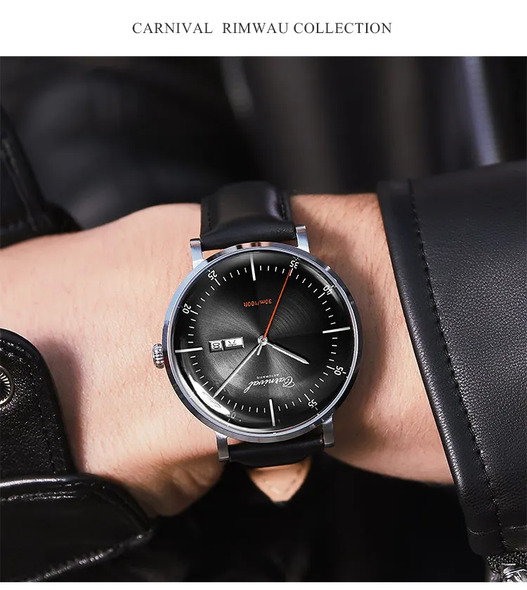 Роскошные брендовые швейцарские карнавальные модные механические часы мужские Водонепроницаемые кожаные часы с ультратонким ремешком модная атмосфера