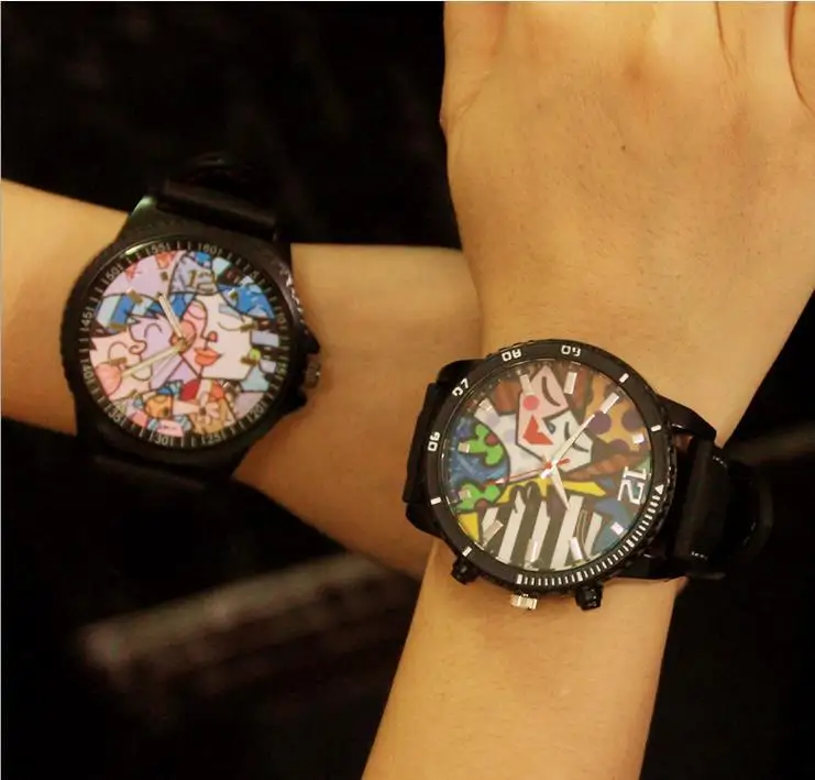 Free shipping the new graffiti oversized dial 2015 watches American comic ms Korea tide male student lovers table | Наручные часы