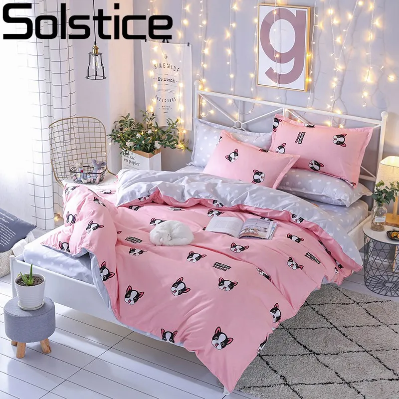 الانقلاب الكرتون كلب نمط نوم 4 قطعة الفراش مجموعات غطاء سرير غطاء لحاف المخدة أغطية التوأم كامل الملكة الملك