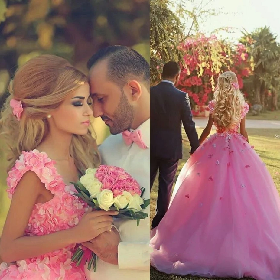 

Long Pink Evening Dresses Ball Gown Party Tulle Flowers Prom Formal turkish evening gowns Dresses robe de soiree longue