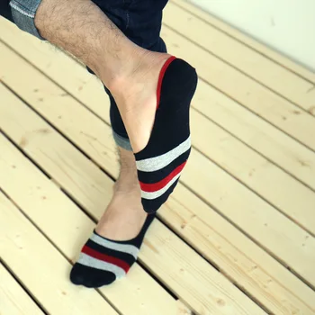 

Men's Cotton Shallow Mouth Striped Silicone Non-slip Invisible Socks