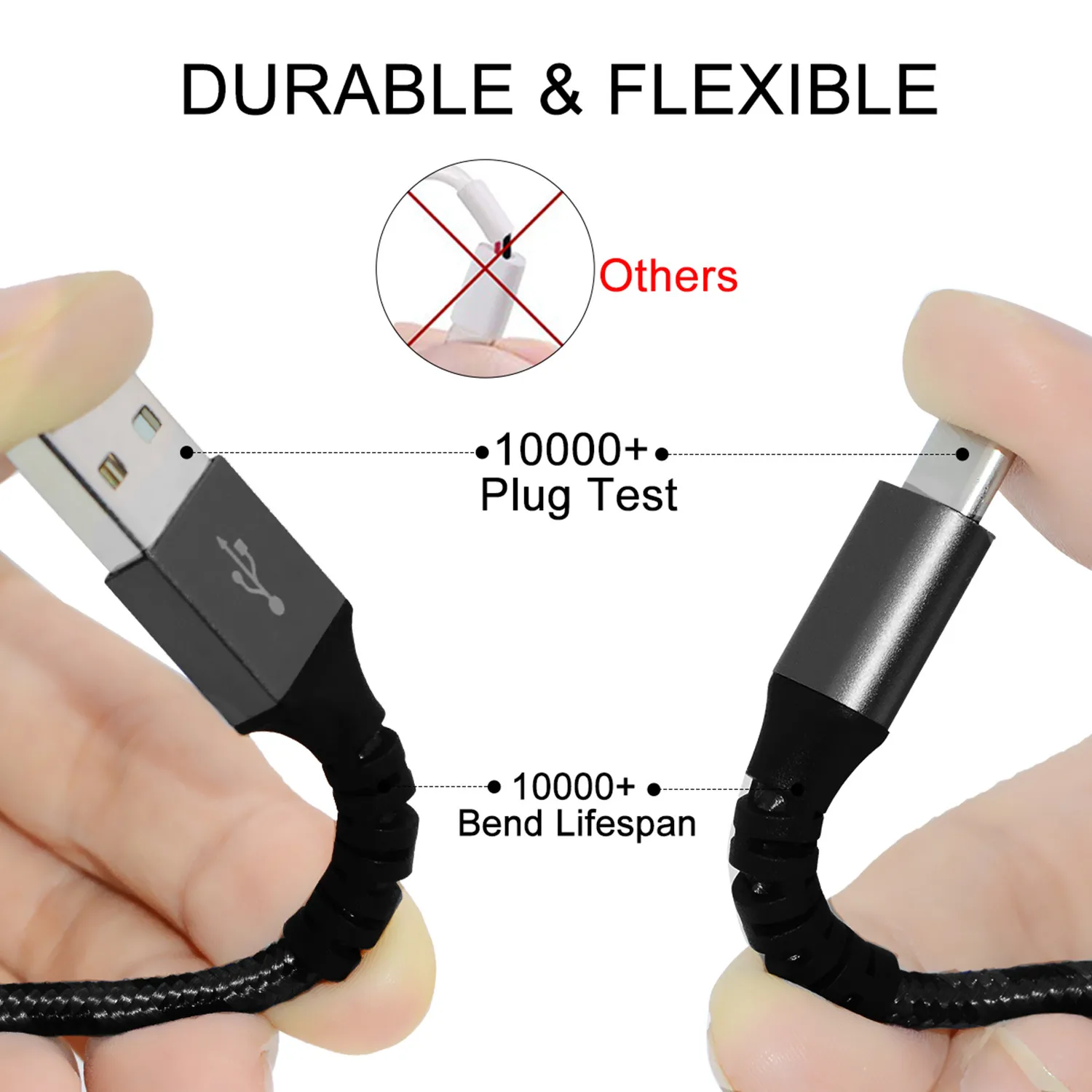 Кабель быстрой зарядки Bochara Плетеный 4 а USB Type C фольга + экранированный для