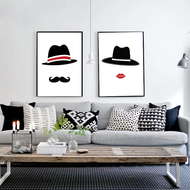 HAOCHU Man Wife Abstract Painting Hat Canvas C Background Wall Art Picture Print Poster Living Couple Badroom House Decor | Дом и сад