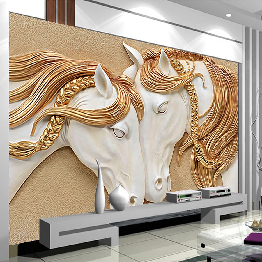 Высокое качество пользовательских фото настенные Бумага 3D стерео тиснением лошадь Гостиная ТВ фон настенная Книги по искусству живописи росписи стены Бумага