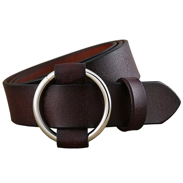 Women’s Genuine Leather Belt with Round Shaped Buckle