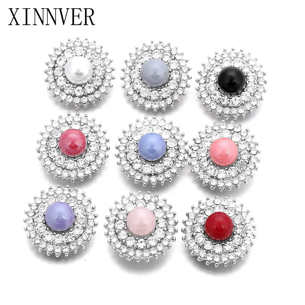10Pcs/lot Simulated pearl Snap Jewelry Crystal Snap Button Fit 18MM