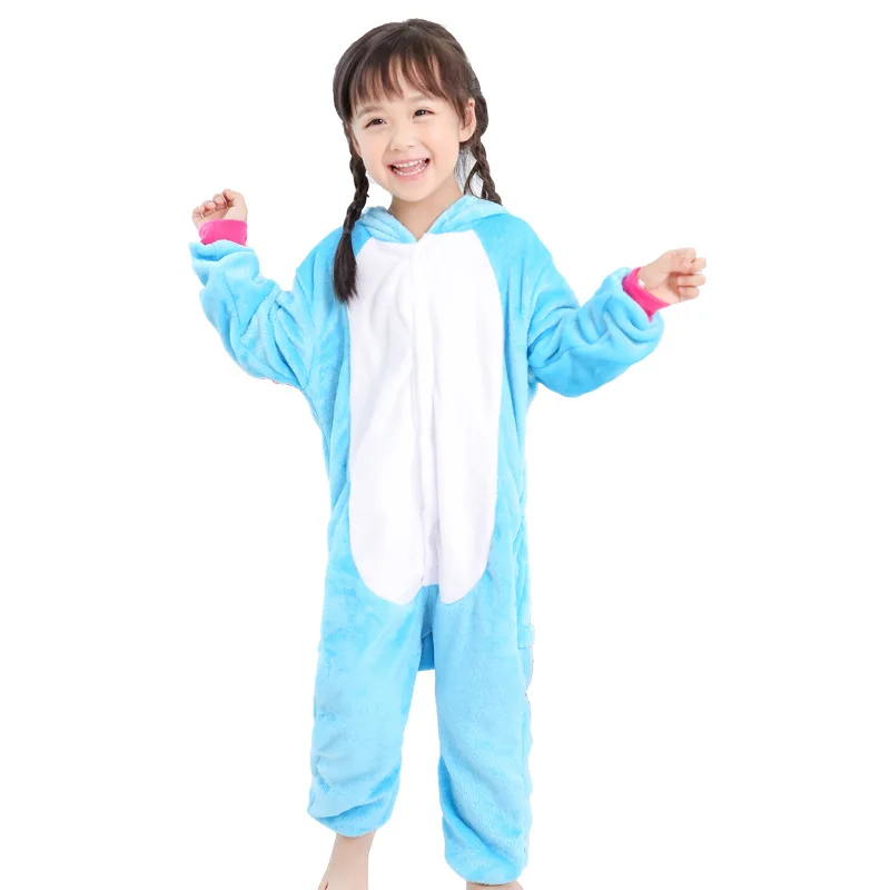 Детские фланелевые зимние пижамы синие и розовые пижамы с единорогом для девочек, одежда для сна с капюшоном и рисунком животных пижамы для мальчиков от 4 до 12 лет - Цвет: Небесно-голубой
