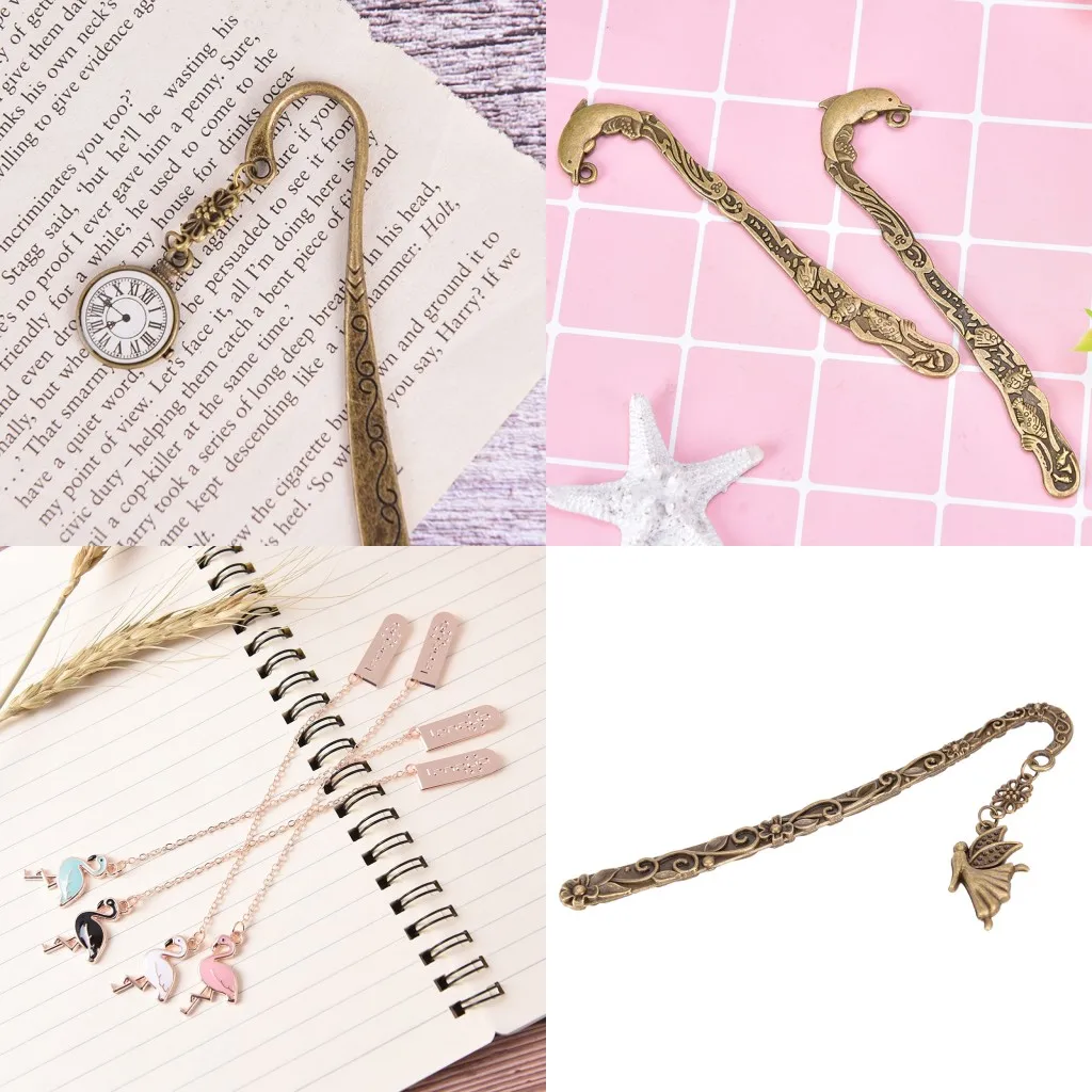 

Creative Retro Cute Clock Dolphin Angel Flamingo Design Metal Bookmark For Books School Students Vintage Bookarks Beautiful Gift