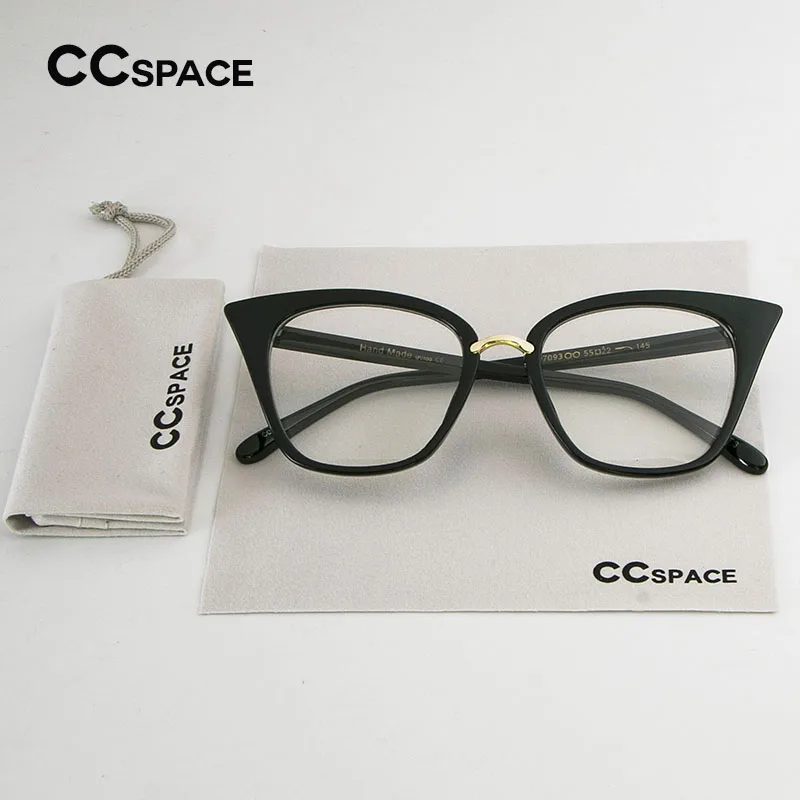 CCSPACE, кошачий глаз, женские Оправа очков, очки, классические, брендовые, дизайнерские, черная оправа, металлические заклепки, женские очки, SU135 - Цвет оправы: C3 black clear