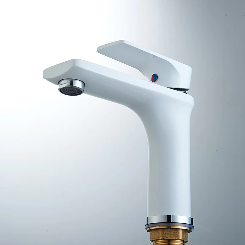 Modern White Bathroom Basin Faucet Chrome Finish Single Handle Deck Mounted Faucet Black Hot And Cold Water Mixer Sink Tap 88311