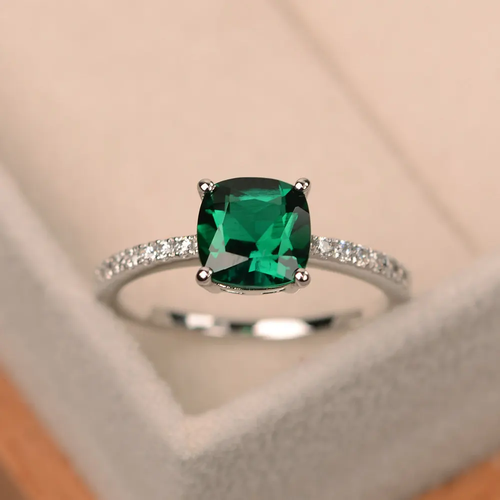 Кольцо Entry Lux для женщин, четыре когти, зеленый, синий цвет, квадратная огранка, кубический цирконий, серебряный цвет, подарки, модные украшения KCR057 - Цвет основного камня: Green