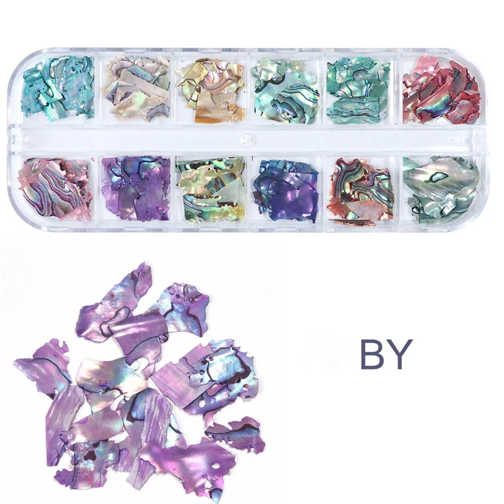 1 коробка, разноцветные натуральные Стразы для ногтей, 3D Градиент, сломанные кусочки раковины, украшения для ногтей, блестящие хлопья для ногтей, SAB03 - Цвет: BY