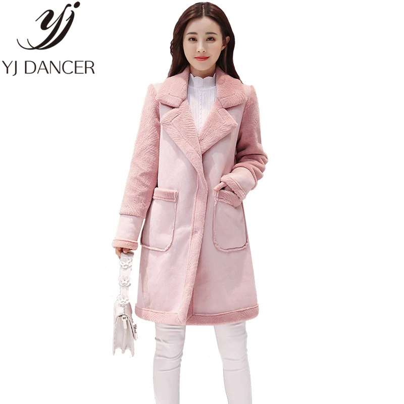 

winter New Plus Size Fashion Women warm Plush lapel long coats Slim Buckskin coat Thick leather jacket Cotton coat woman Ljj0242