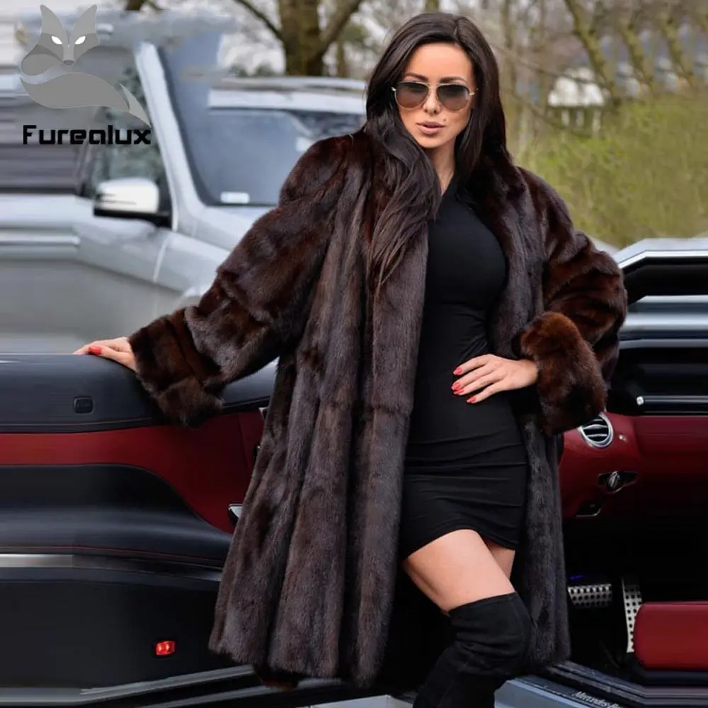 Женская шуба из натурального меха норки Furealux толстая теплая зимняя куртка