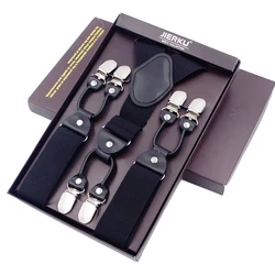 Tirantes Jierku Tirantes de Hombre 6 Clips Suspensorio Cuero Negro Pantalones Correa Padre / Regalo de Marido 3.5 * 120Cm Jk6C621 Tirantes Jierku Tirantes de Hombre 6 Clips Suspensorio Cuero Negro Pantalones Correa Padre / Regalo de Marido 3.5 * 120Cm Jk6C621