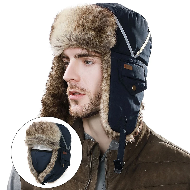 Men's Winter Warm Bomber Hat Male Winter Reflex Lei Feng Caps Female