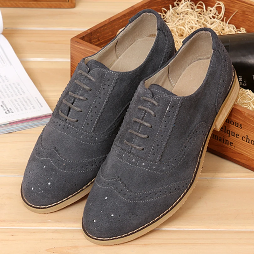 Men Genuine Leather Brogues Oxford Flats Shoes With Mens Shoes