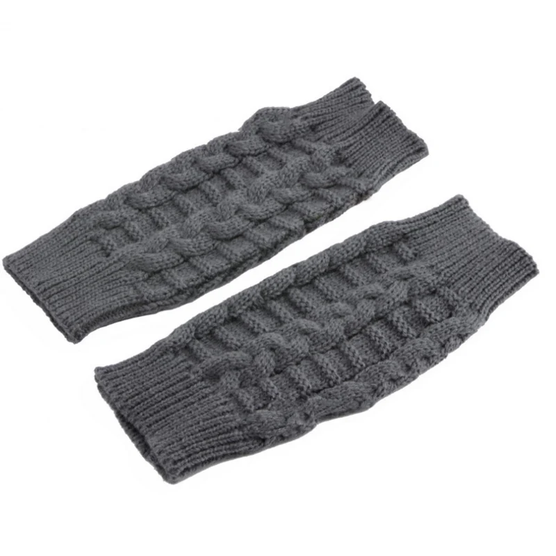 Dark Gray Модные вязаные мягкие однотонные перчатки без пальцев, 1 шт. зимние теплые шерстяные перчатки унисекс без пальцев - Цвет: Dark Gray