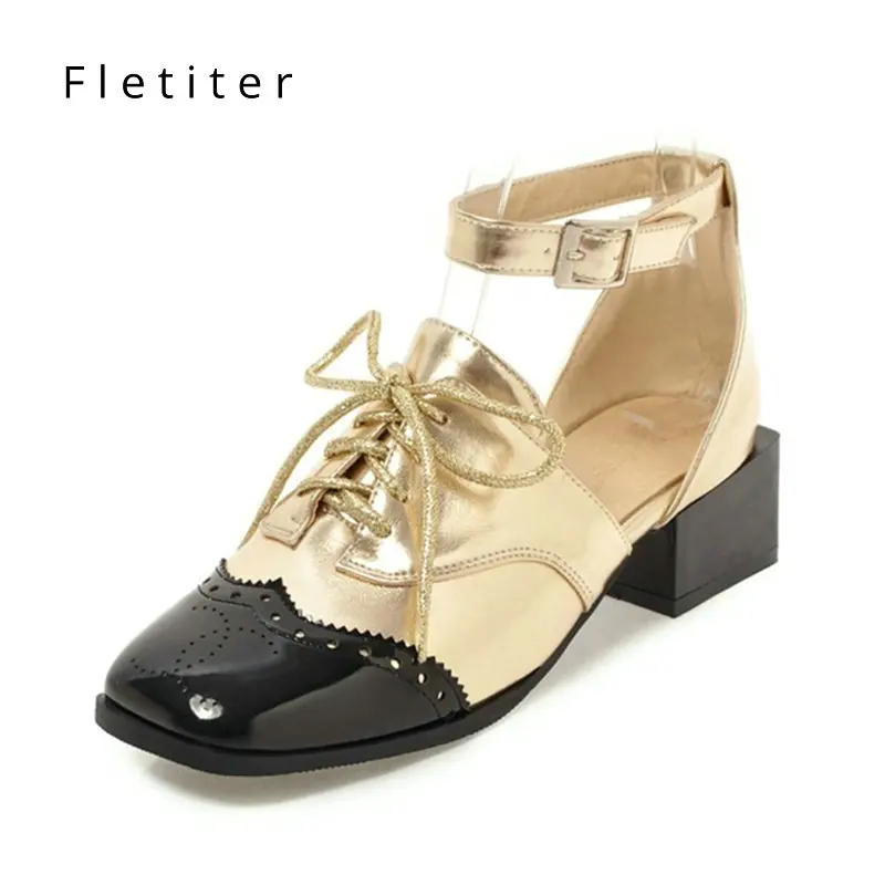 

Medium Heels Fashion Shoes Women Pumps PU Leather Square Heel Shoes Yellow Thick Heels Spring Autumn Women Shoes Brand Fletiter