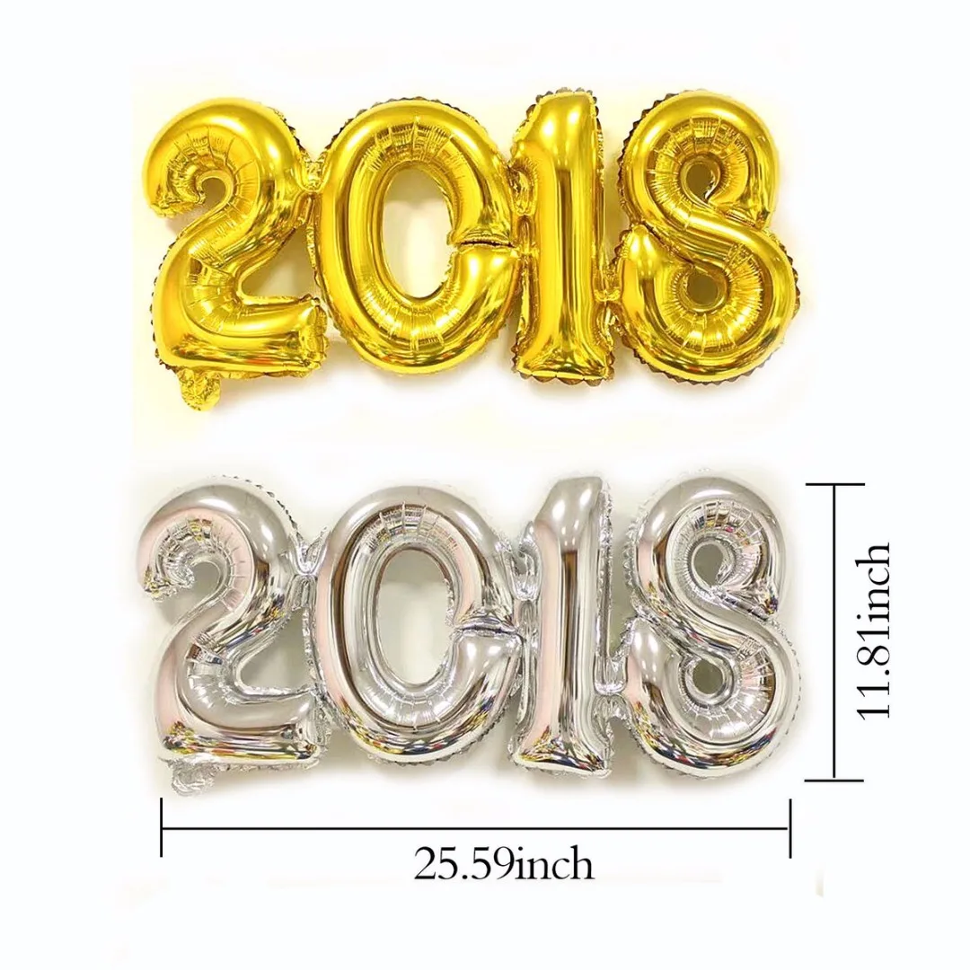 New 2018 Foil Balloons Festival Happy New Year Party Room Decoration Gold Silver