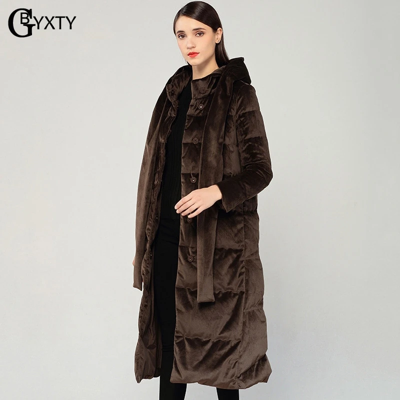 GBYXTY manteau hiver женское элегантное бархатное пуховое пальто с воротником бабочкой