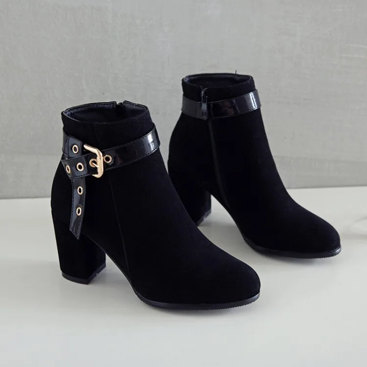 

Big Size 9 10 11-19 boots women shoes ankle boots for women ladies boots Willow side zipper with belt buckle