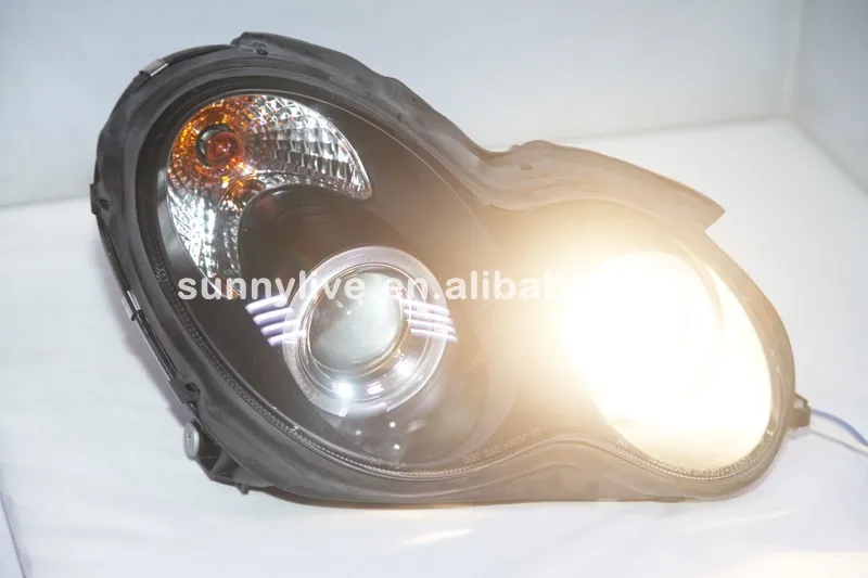 Для benz 2000-2007 год W203 C63 C200 C230 C280 C300 LED Ангельские глазки светодиодные фары автомобиля Черный Корпус sn