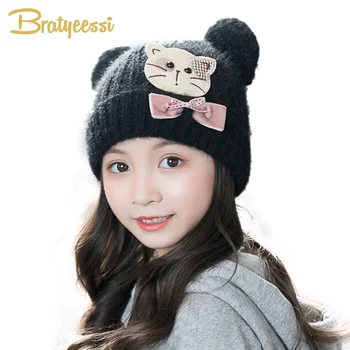 

Cartoon Cat Baby Hat Winter Knit Kids Hats for Girls Boys with Ears Warm Winter Toddler Beanie Cap Baby Accessories 5 Colors