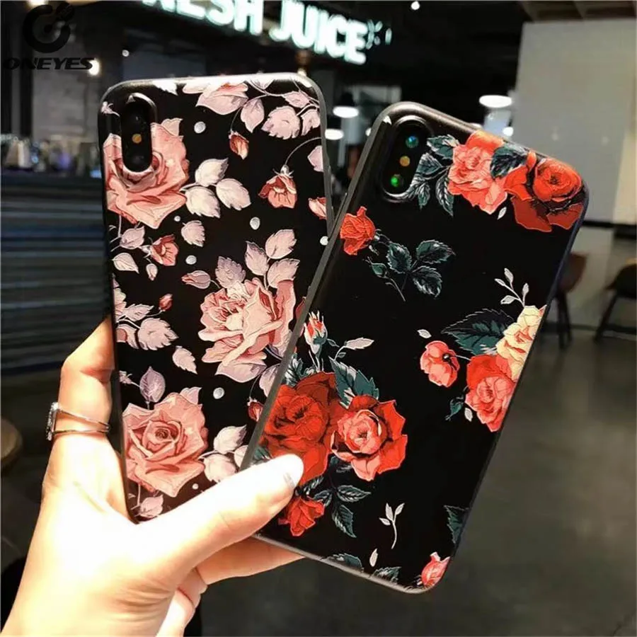 Fashion relief embossed Silicone soft PC+TPU Rose flowers phone cover
case For iphone 5 5s ES 6 6s 6 plus 6s plus 7 Plus 8 plus