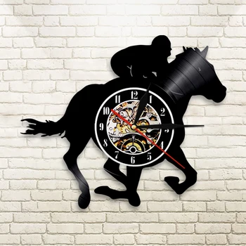 

1Piece Rider Horse Silhouette LED Backlight Modern Animals Vinyl Record Wall Clock Home Decor Wall Watch Gift For Riding Lover