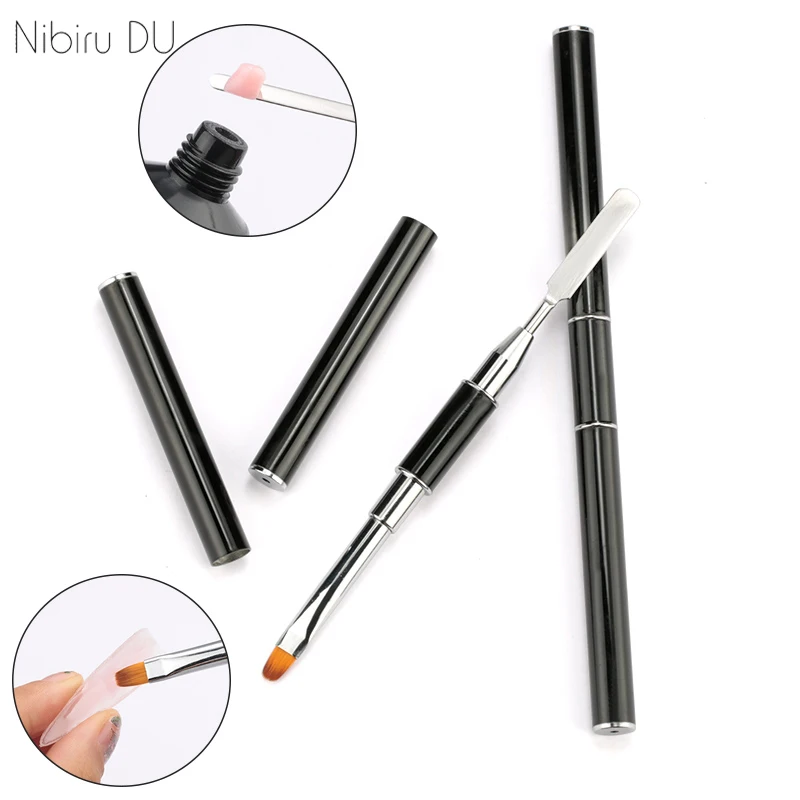 

1 Pcs Black Stainless Steel UV PolyGel Poly Gel Nail Brush Dual-ended Slice Shape Tool For Nail Tips Extension Building