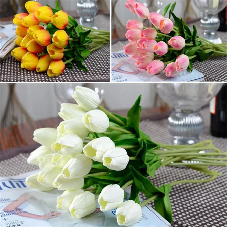 

2018 New 10pcs Tulip Artificial Flower Latex Real Touch Bridal Wedding Bouquet Home Decor artificial tulip flowers Best Gift