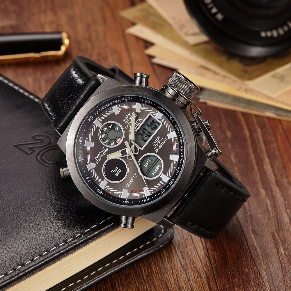 

New Ohsen Brand Fashion Quartz Men Boys Waterproof Business Wristwatch Alarm Date Day Time Display Multifunctional Hombre Watch