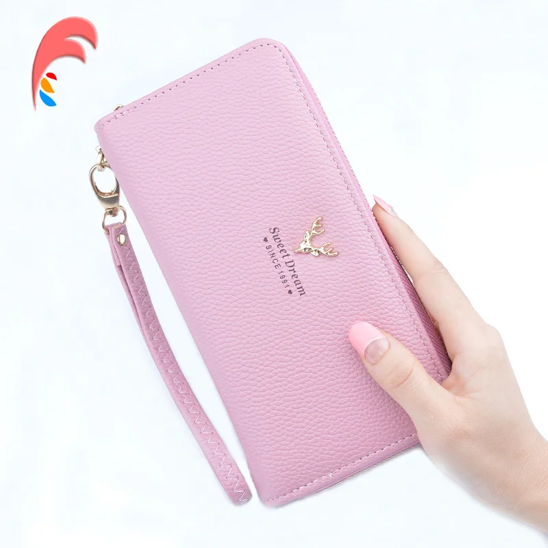 Women Wallet PU Leather Mobile Phone Wallet Candy Color Women Female