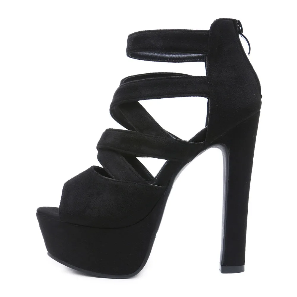NIUFUNI/женские замшевые босоножки на платформе с открытым носком и перекрестными ремешками; пикантные черные женские туфли на очень высоком каблуке; вечерние модельные туфли-лодочки с ремешком на щиколотке