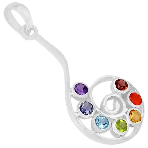 

7 stone Spiral OF Life Chakra Pendant 925 Sterling Silver Jewellery CP154
