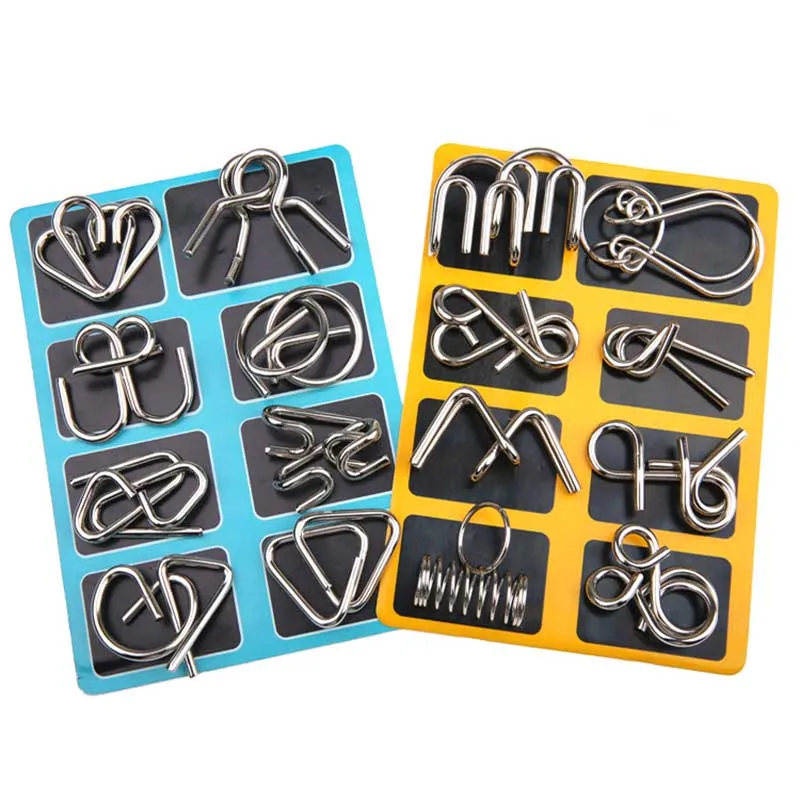 Hot Sell 8 pcs/set Classical Metal Ring Puzzles IQ Brain Teaser Test Toys Locks Educational Learning Gifts for Kids Adults FL