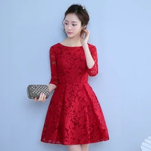 Günstige Drei Viertel Sleeves Short Mini Prom Kleider Scoop Neck Appliques Spitze Graduierung Cocktailkleider vestido de festa