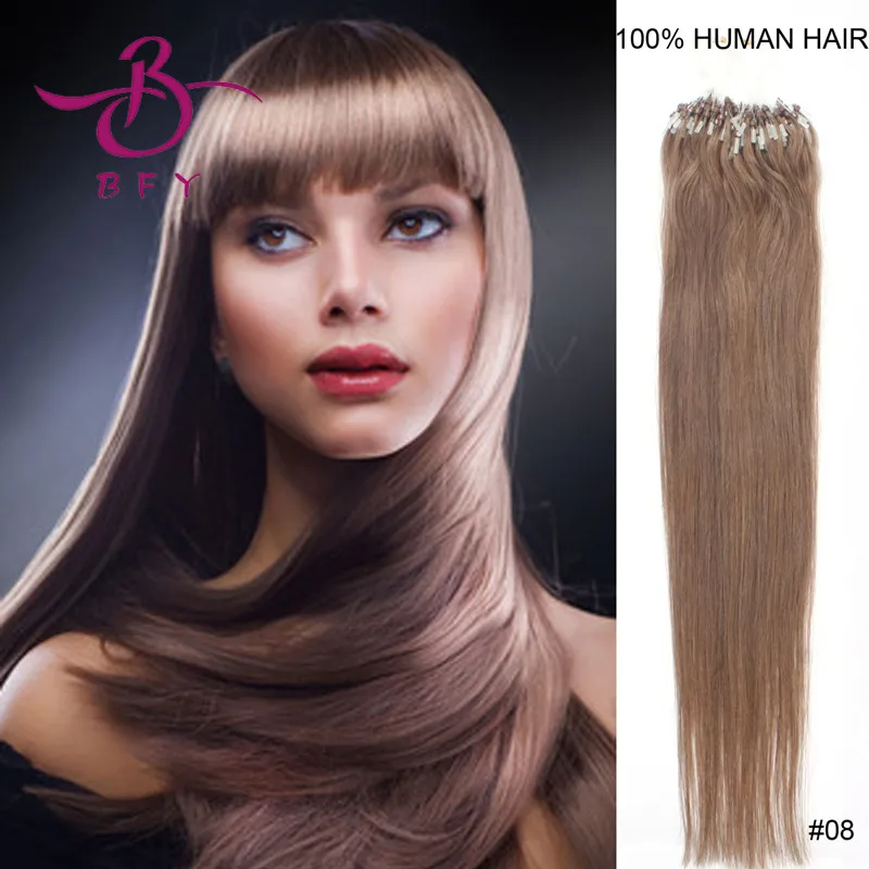 18inch 45cm micro rings remy human hair extension 0.5g 0.7g 8 Chestnut
